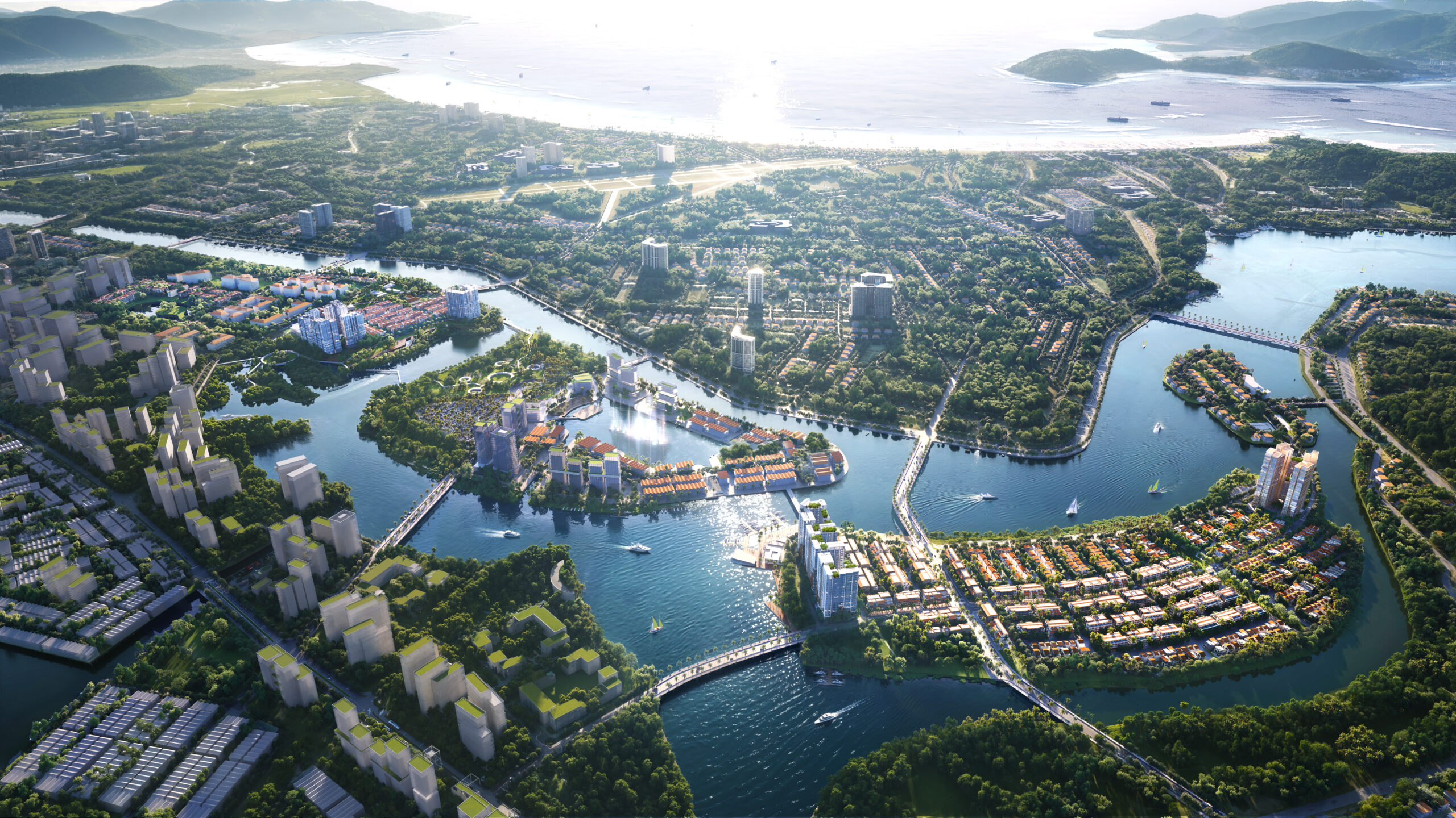 Phối cảnh 3 đảo Charmora City ven sông Nha Trang - Sun Group